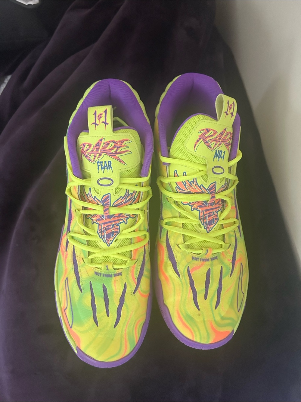 Puma Neon Yellow & Purple Men's Performance Sneakers “RARE 01ofONE MB3 SPARKS” - Picture 2 of 3